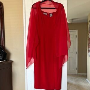 Liz Claiborne Red Sheath Midi Dress Sleeveless With Scarf Scoop Neck Sz 8